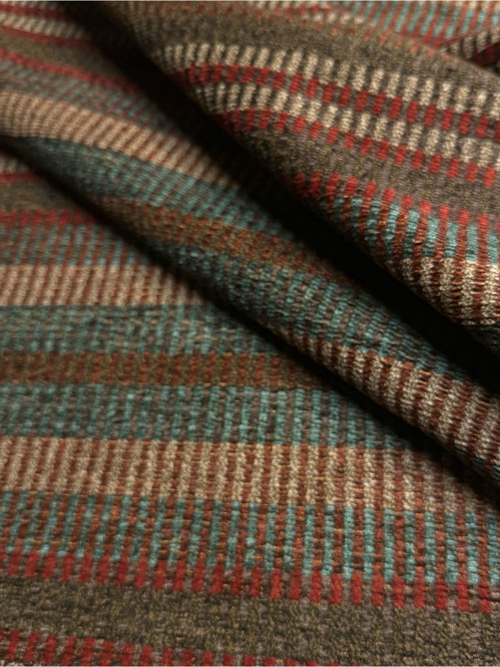 Fabric 1 Yard Rustic Woven Brown Teal Red Stripes Western Cabin Upholstry